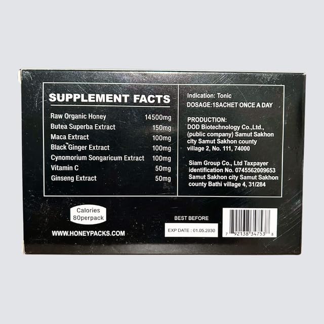 Black Thai Honey Organic Raw Manuka Honey 10 Individual Pack of 20g