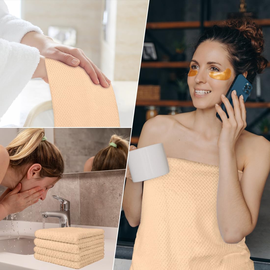 HOMEXCEL 6 Piece Premium Towels Set, 2 Bath Towels, 2 Hand Towels, and 2 Wash Cloths