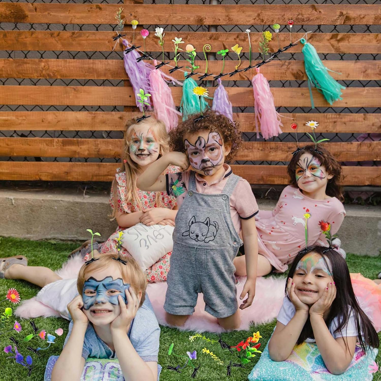 50 Pcs Bean Sprout Hair Clips, Kurilai Funny Plant Hair Clip Mixed Style Hairpins Flower Hair Clip, Cute Little Grass Barrette Mushroom Butterfly Headwear Hair Accessories for Home Party Rave Festival