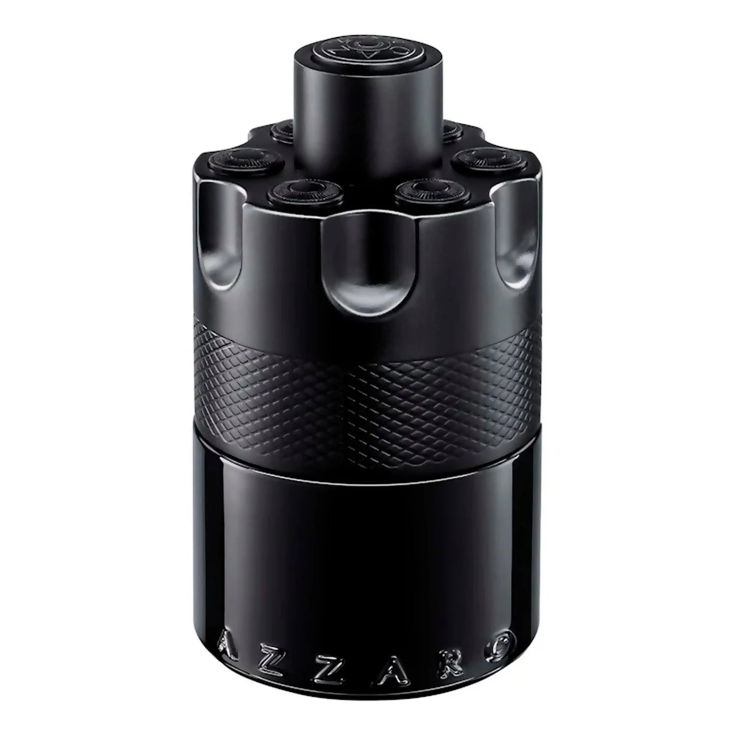 Black Azzaro perfume bottle on a white background