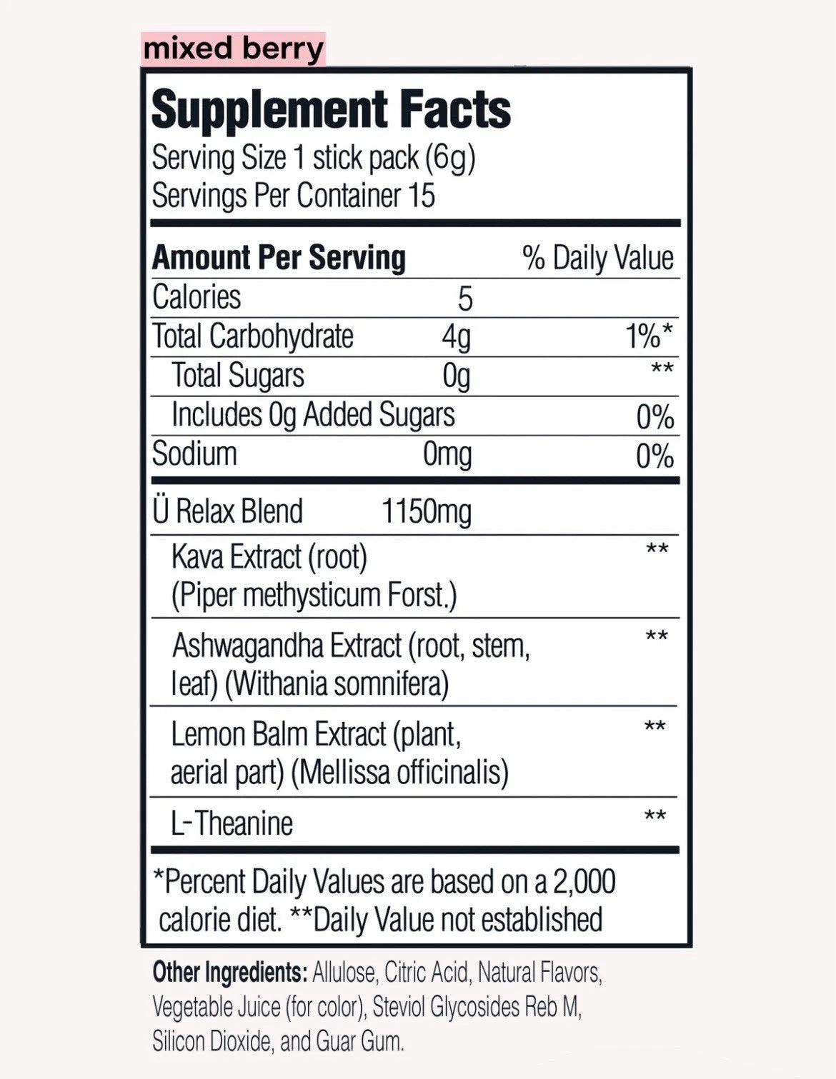 U Relax Calming Tonic Drink Mix – Mixed Berry Flavor – 15 Packets – Natural Stress Relief & Relaxation Supplement