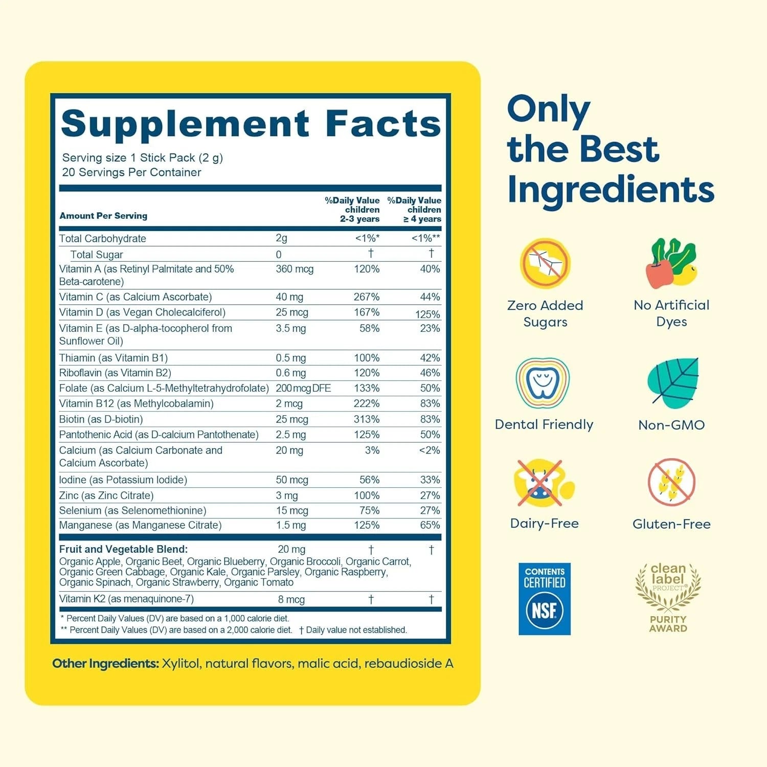 HIYA Kids Multivitamin 20 Stick Packs for Toddlers & Kids