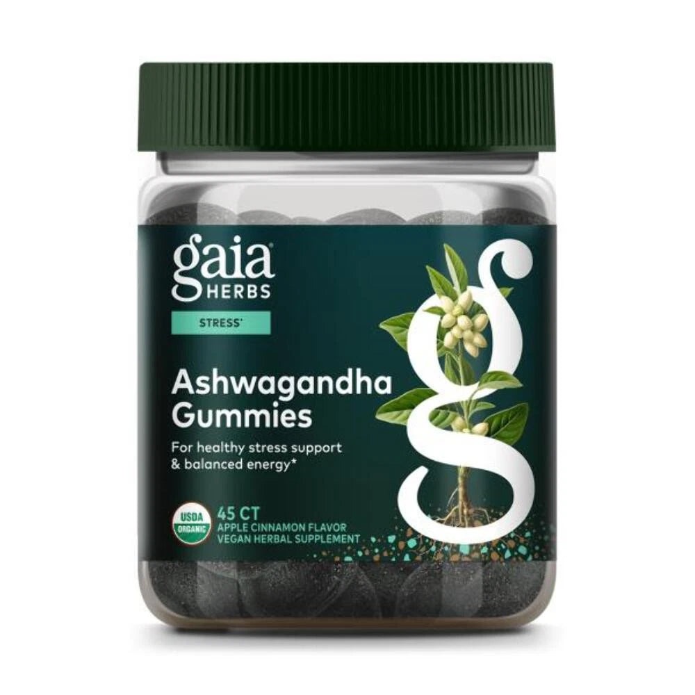 Gaia Herbs Organic Ashwagandha Gummies, Stress Support, Cinnamon, Ginger, Gluten Free, Vegan, 81 Count