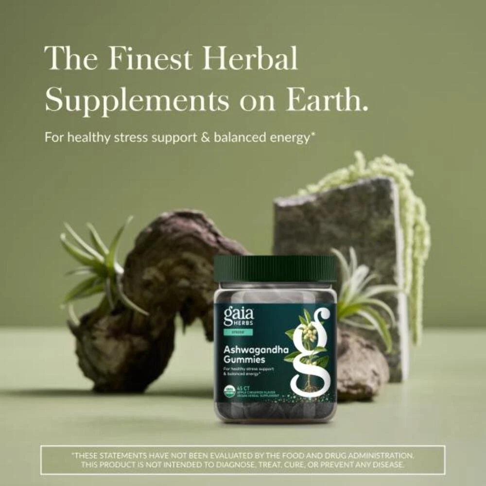 Gaia Herbs Organic Ashwagandha Gummies, Stress Support, Cinnamon, Ginger, Gluten Free, Vegan, 81 Count