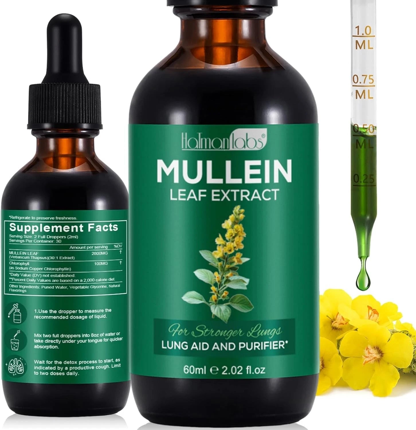 Mullein Drops for Lungs, Mullein Leaf Extract for Lungs, Natural Mullein Herbal