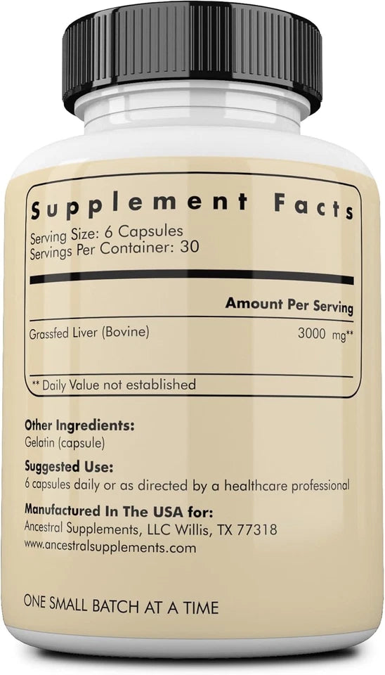 Ancestral Supplements Grass Fed Beef Liver 180 Capsules